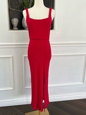 L*Space Rib-Knit Sleeveless Midi Dress in Red Size Large